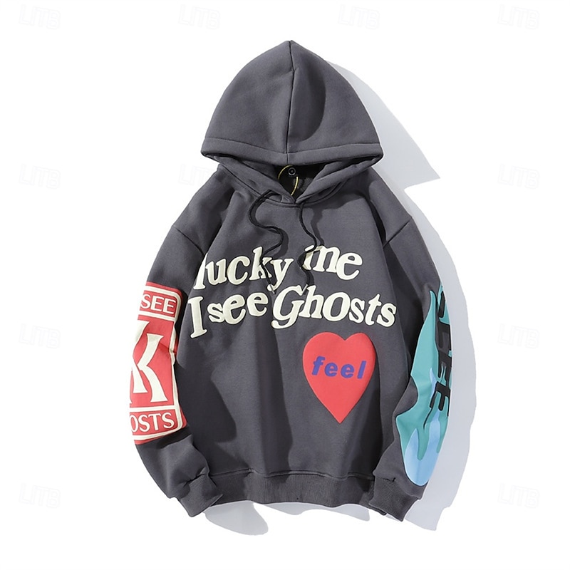 Men's Heart Letter Hoodie Fashion Daily Hooded Outdoor Vacation Streetwear Black Gray Drawstring Printing Spring Fall Designer4