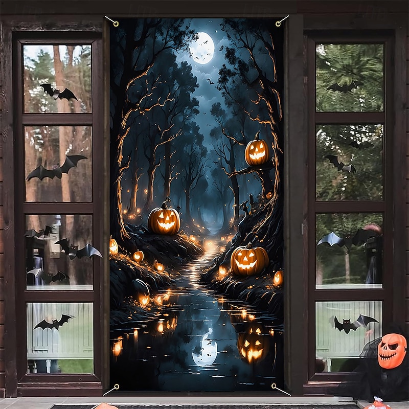 Halloween Posters Door Cover Outdoor Banners Pumpkin 3D Dark Punk Gothic Style Party Dorm Teens Room College Dorm Guys Man Cave Frat Bedroom Shooting Backgrounds Home Decor4