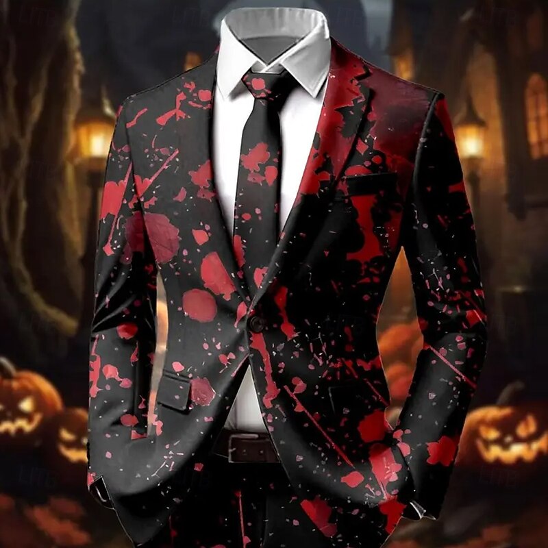Men's Blazer Jacket Coat Comfortable Breathable Artistic Casual Party Evening Wear Daily Festival 3D Print Buttons Multi Pocket All Seasons Notch Long Sleeve Red 1 Red 3 Red2