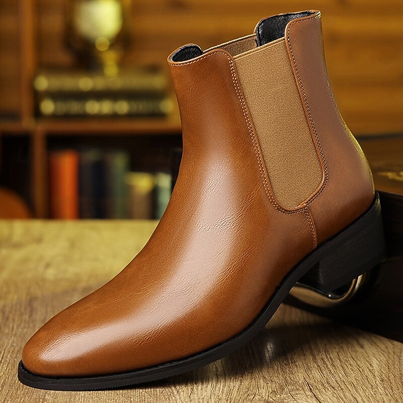 Men's Brown Chelsea Boots – Classic Slip-On Ankle Boots with Elastic Side Panel for Business Casual, Office and Evening Parties