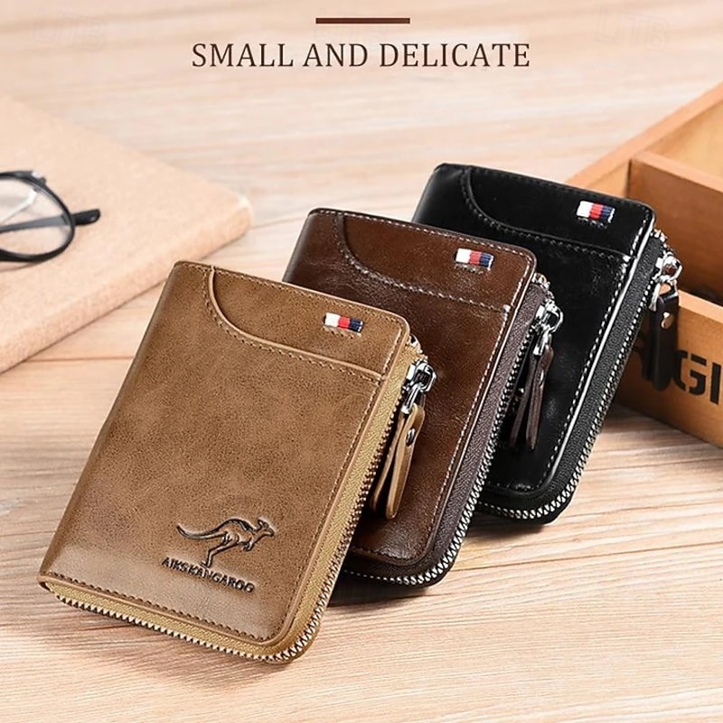 Men Wallet Zipper Genuine Leather Purse Anti Theft RFID Blocking Card Holder Magnetic Resistant Bifold Wallet Stylish Money Clip Credit Card Organizer For Men4