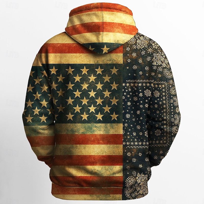 Men's Flag UK Hoodie Sweatshirt Sports Fashion Crew Neck Outdoor Office Streetwear Brown Drawstring 3D Fall Winter Designer - Main Image