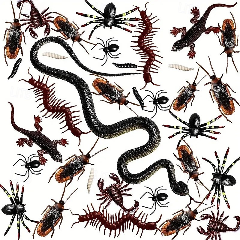 148pcs Realistic Plastic Bugs Set - Scary Fake Spiders Cockroaches Snakes for Halloween & April Fool's Day Decorations