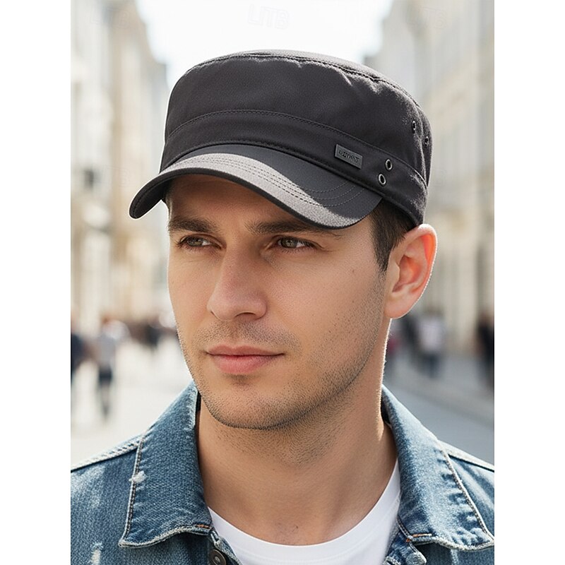 Men's Cotton Military Cadet Cap with Adjustable Strap, Casual Flat Top Army Hat for Outdoor Sports, Travel and Daily Wear2