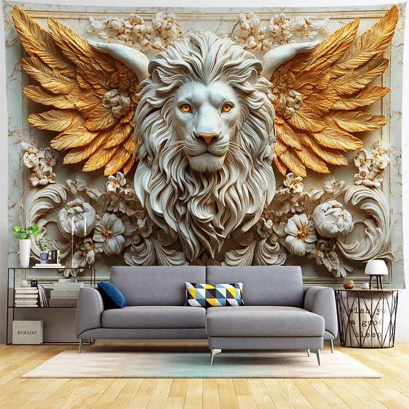 European Embossed Lion Tapestry Photograph Backdrop, Holiday Wall Hanging Decorative Background for Bedroom, Living Room, or Study