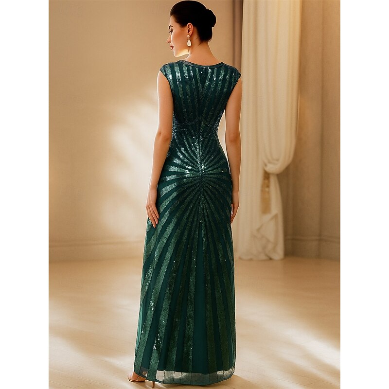 A-Line Mother of the Bride Dress Elegant Vintage Sparkle & Shine V Neck Floor Length Tulle Sleeveless with Beading Split Front2