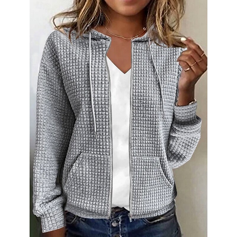 Women's Zip Up Hoodies Zip Up Sweatshirts Plain Fashion Casual Long Sleeve Hooded Regular Tops Street Dailywear Casual Zipper Light Pink White Brown Light Grey Fall Winter