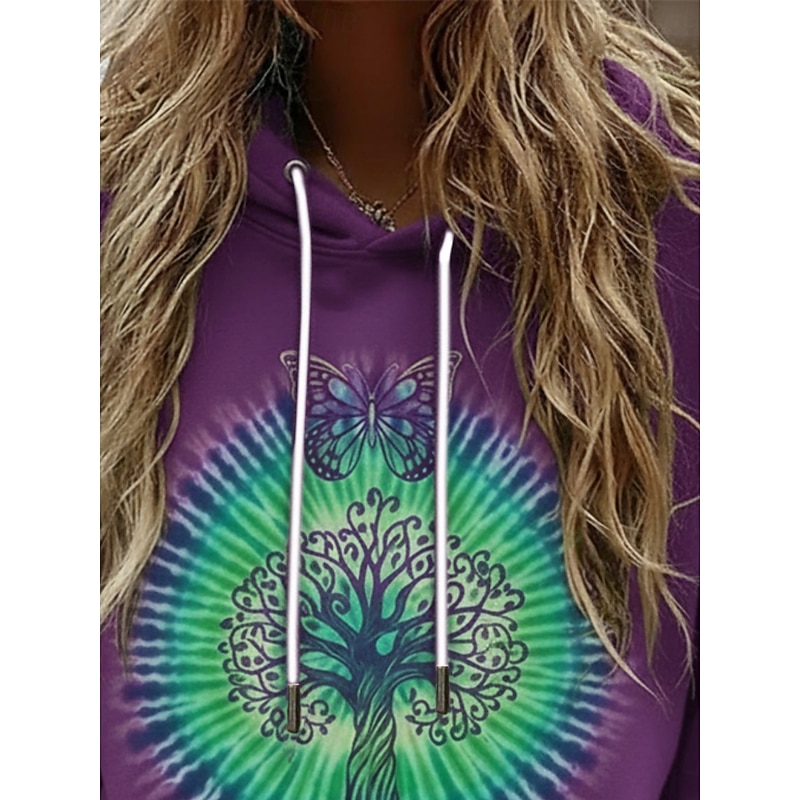 Women's Pullover Hoodies Floral Vintage Streetwear Casual Long Sleeve Hooded Regular Tops Dailywear Casual Sports Drawstring Pocket Print Blue Purple Spring Fall2