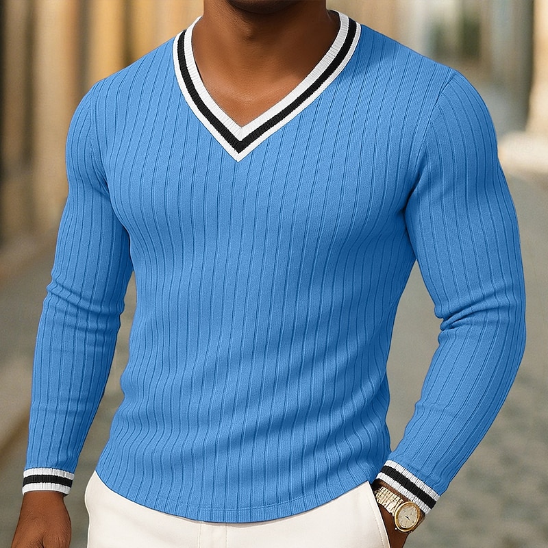 Men's Muscle Shirt Tee Top Long Sleeve V Neck Henley Summer Spring Fall Plain Contemporary Modern Casual Color Block Buttons Basic Home Street Casual Blue Green Purple Top Tee for Men