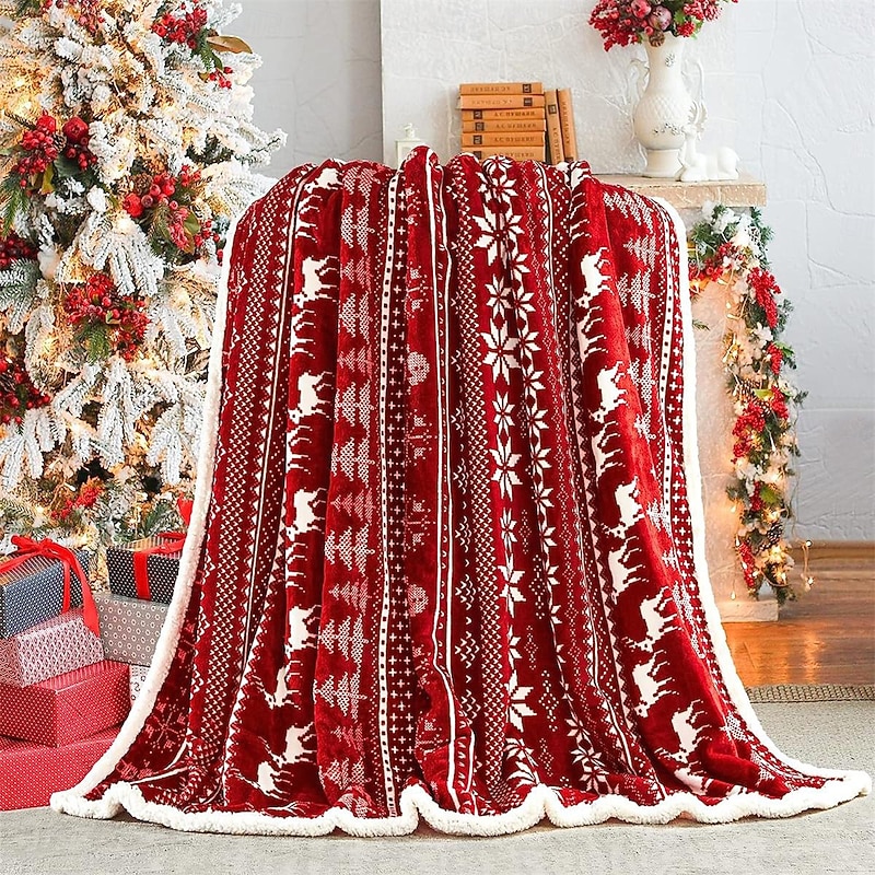 Christmas Red Snowflake Fleece Blanket, Super Soft Warm Winter Throw, Cozy Nap Blanket, Perfect Holiday Gift2
