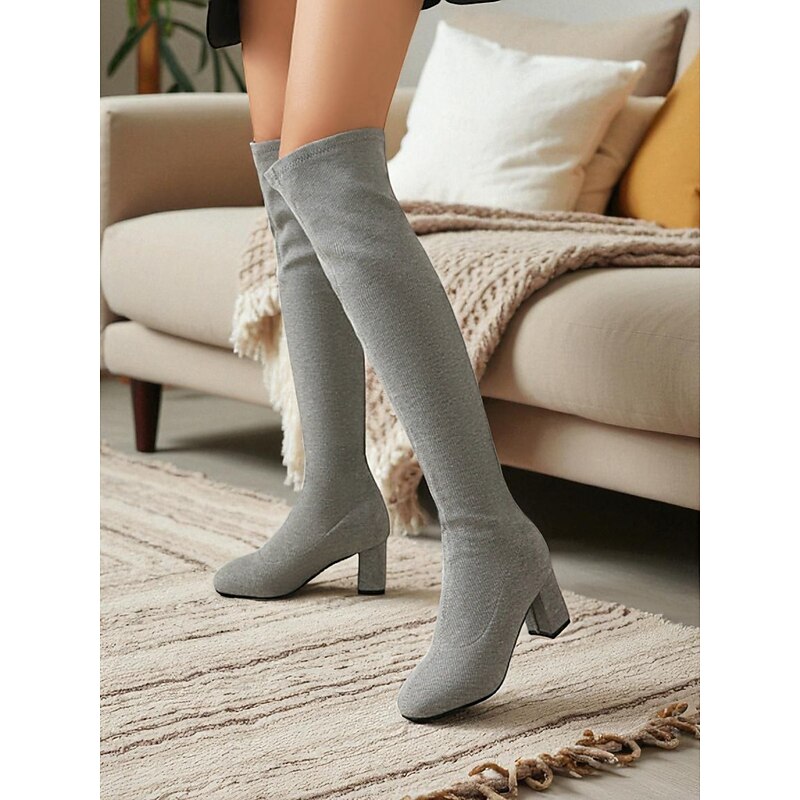 Women's Green Stretch Fabric Over the Knee Boots – Block Heel Thigh High Shoes, Vibrant Fashion Style for Holiday Parties, Cosplay, Festivals and Street Style4