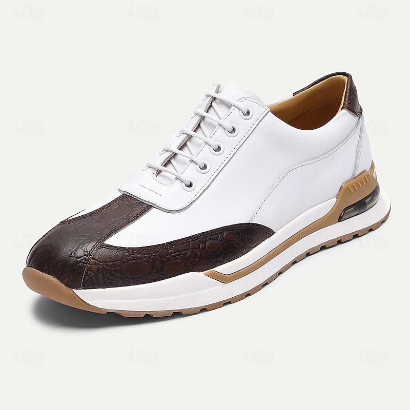 Men's White and Brown Casual Sneakers – Lightweight Lace-Up Walking Shoes with Comfort Sole for Travel, Daily Wear and Weekend Outings2