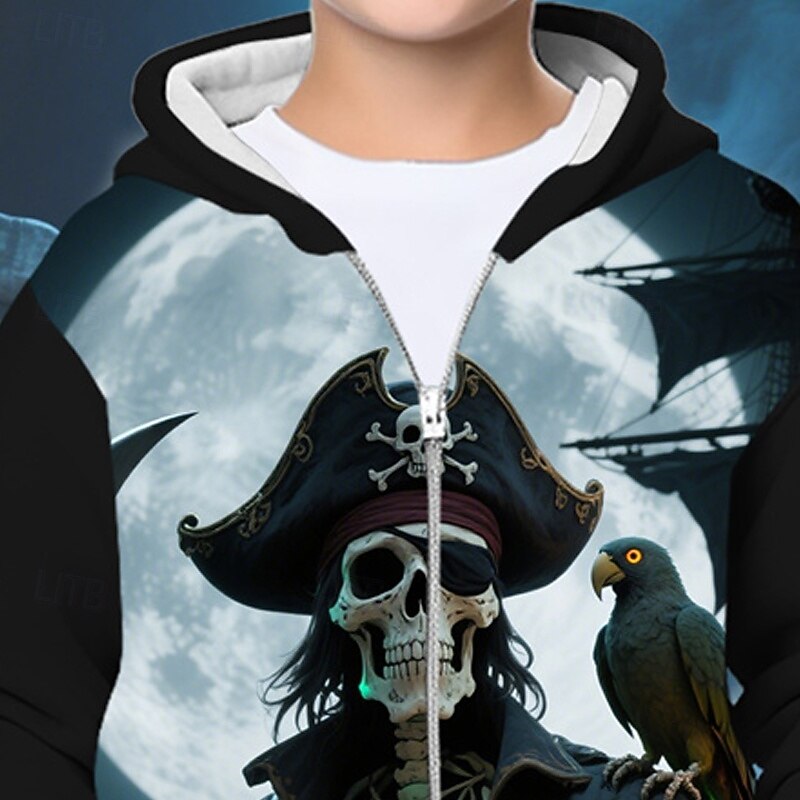 Halloween Boys' 3D Cartoon Skull Hoodie Coat Outerwear Long Sleeve Spring Fall Adorable Sport Kids 4-12 Years Zip Street Daily Regular Fit2
