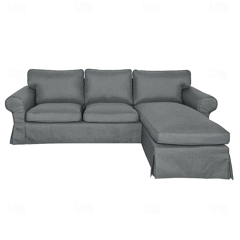 EKTORP 3-Seater Sofa with Chaise Longue Cover, Solid Color Quilted Polyester Slipcover, Durable Non-Slip Protector for Living Room4