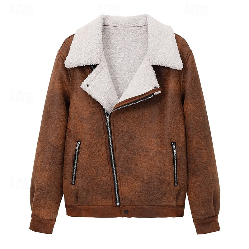 Men's Faux Suede Jacket Winter Jacket Fleece Jacket Sherpa Jacket Vacation Daily Thermal Warm Pocket Fleece Fall Winter Plain Fashion Streetwear Lapel Regular Black Brown Green Jacket2