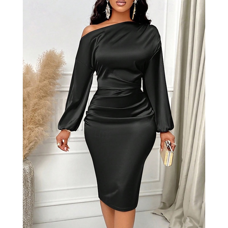 Women's Mini Dress Black Dress Party Dress Cocktail Dress Satin Dress Fashion Modern Party Evening Party Cocktail Party Regular Fit Plain Long Sleeve Cold Shoulder Black Pink Navy Blue Purple Fall
