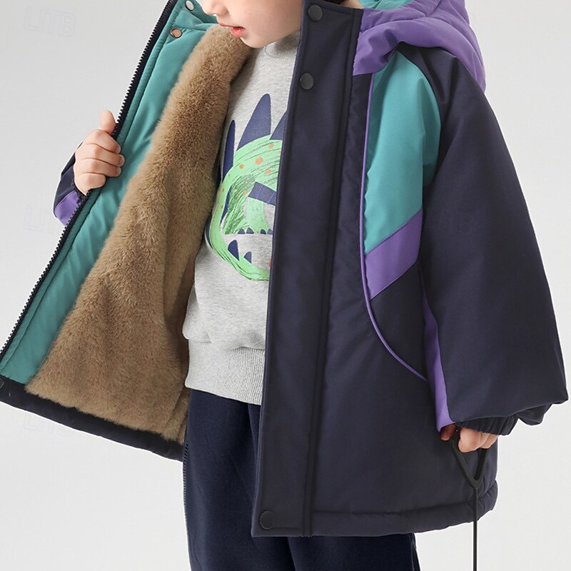 Kids Boys' Hiking Jacket Outdoor Jacket Outerwear Color Block Long Sleeve Zipper Pocket Comfort Waterproof Windproof Coat Outdoor Fashion Daily Deep Blue Spring Fall 4 years+4