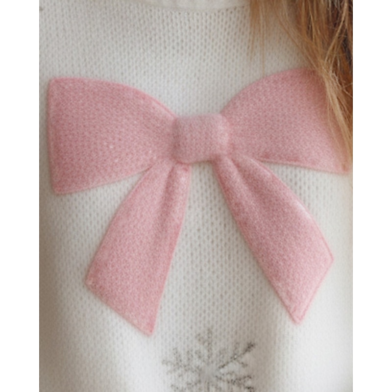 Women's Sweater Pullover Daily Casual Graphic Snowflakes Ribbed Crew Neck Knitted Print Long Sleeve Regular Tops Knit Outdoor Weekend White Fall Winter3