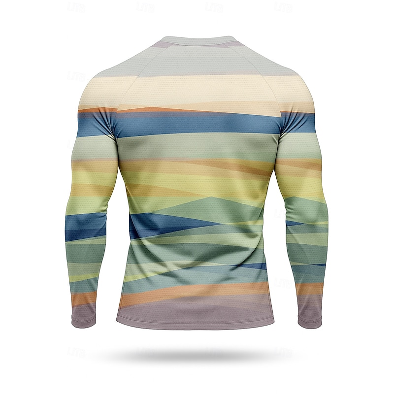 Men's Compression Shirt Running Shirt 3D Print Long Sleeve Base Layer Geometric Quick Dry Compression Power Flex Moisture Wicking Gym Workout Active Training Cycling Sportswear Activewear Blue2