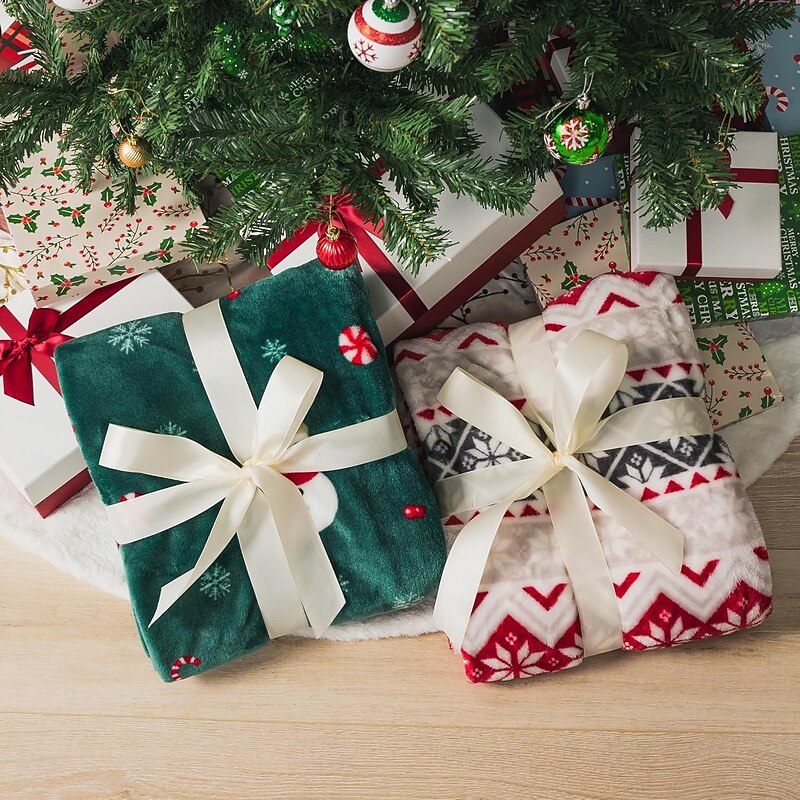 Printed Winter Throw Blanket, Warm Flannel Sofa Blanket, Christmas Air Conditioning Blanket for Office Nap or Home Decor3