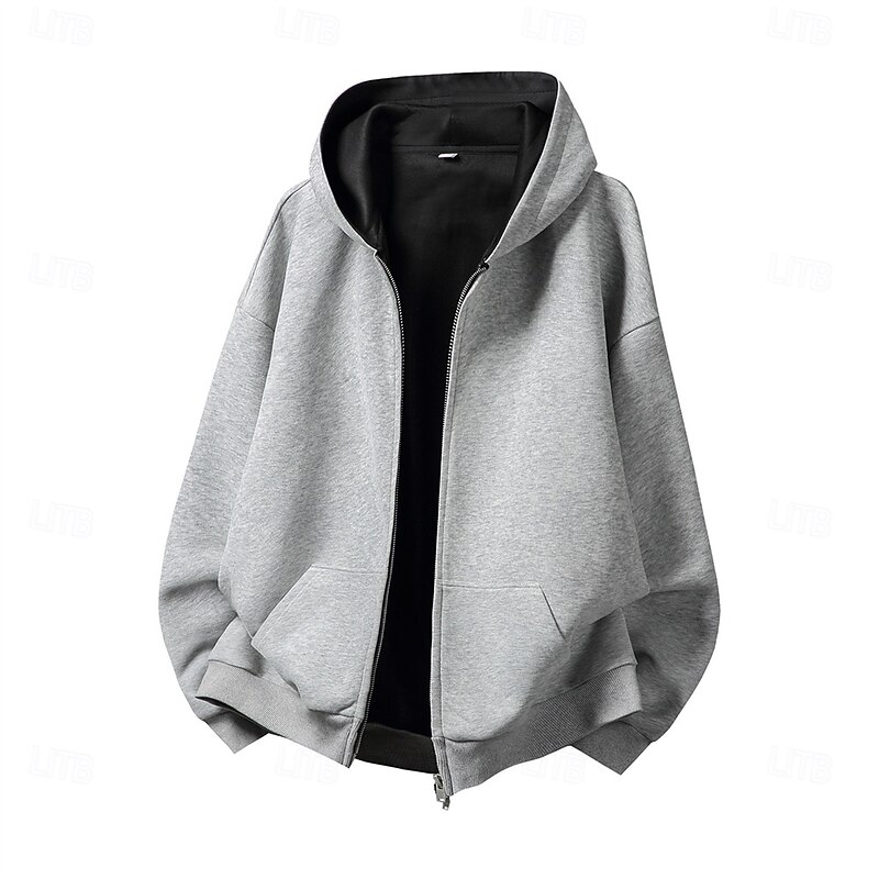 Men's Hoodie Full Zip Hoodie Black Light Grey Dark Gray Hooded Plain Pocket Sports & Outdoor Daily Holiday Polyester Streetwear Basic Casual Spring Fall Clothing Apparel Hoodies Sweatshirts2