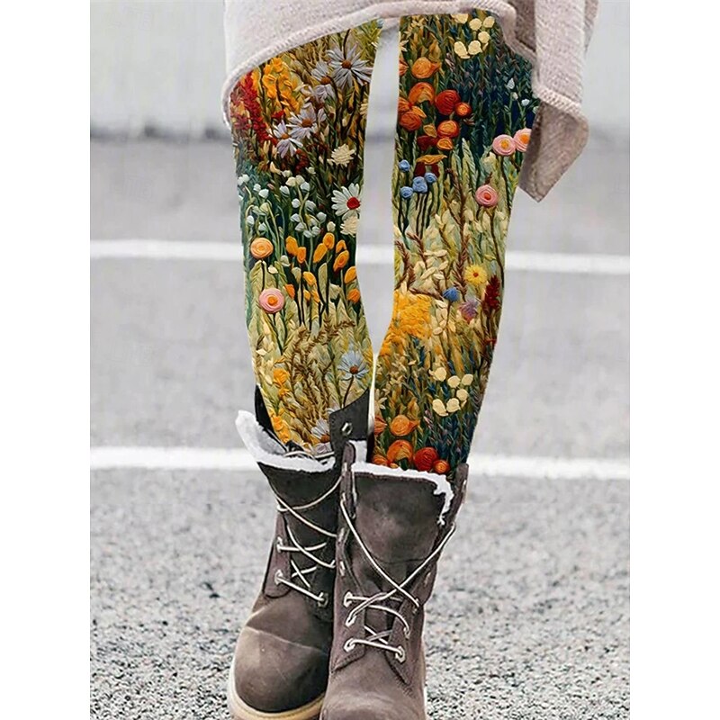 Women's Leggings Vacation Vintage Fashion Full Length High Waist Graphic Animal Printing Thermal Warm Soft Breathable Stretchy Formal Outdoor Vacation White Yellow Green Spring Fall Slim Fit2