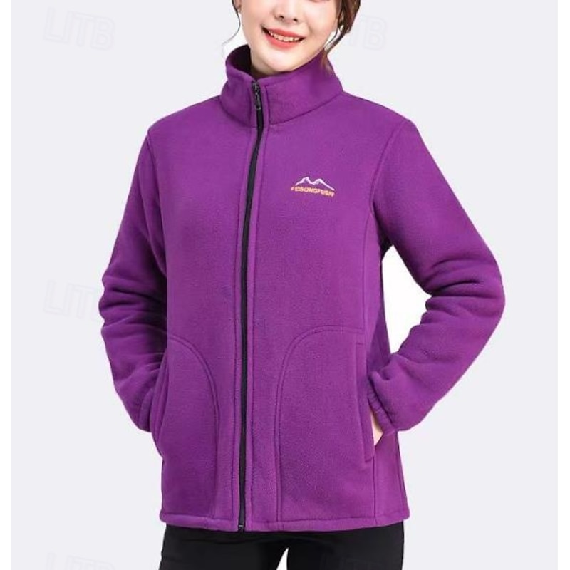 Women's Polar Fleece Jacket Stand Collar Soft Warm Pocket Long Sleeve Sports Solid Color Top For Gym Running Fitness Classic-Fit Activewear2