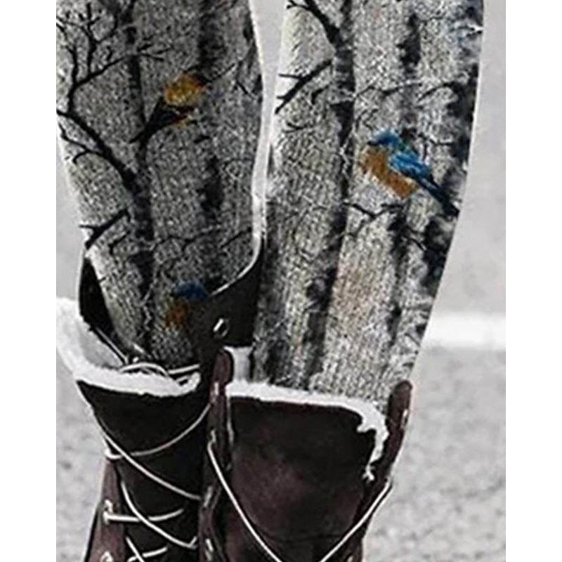 Women's Pants Trousers Leggings Cozy Leggings Streetwear Casual Full Length High Waist Bird Elastic Waist Print Breathability Comfortable Stretchy Vacation Street Daily Wear Gray Spring Fall Regular3