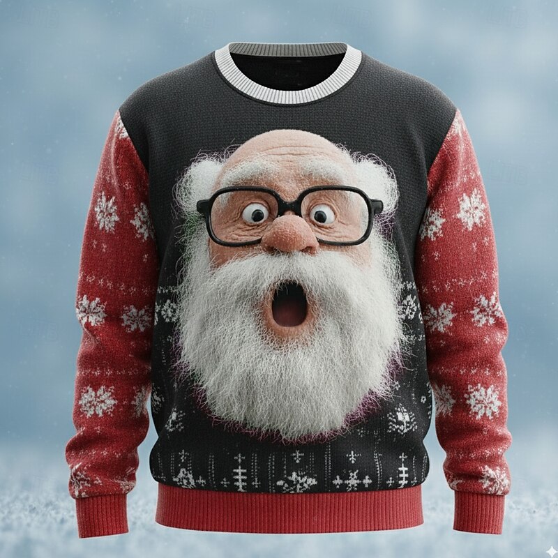 Ugly Christmas Sweater Men's Santa Claus 3D Print Snowflake Pullover Sweater Jumper Knitwear Crewneck Casual Vacation Daily Festival Keep Warm Long Sleeve Fall Winter Black Red Green3
