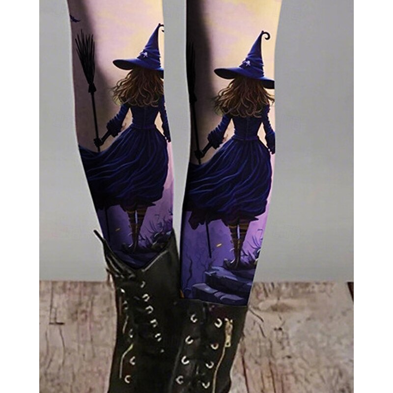 Women's Leggings Cozy Leggings Basic Casual Full Length High WaistPantsHalloween Graphic Printing Thermal Warm Comfortable Stretchy Vacation Casual Daily Violet Fall Winter Slim Fit3