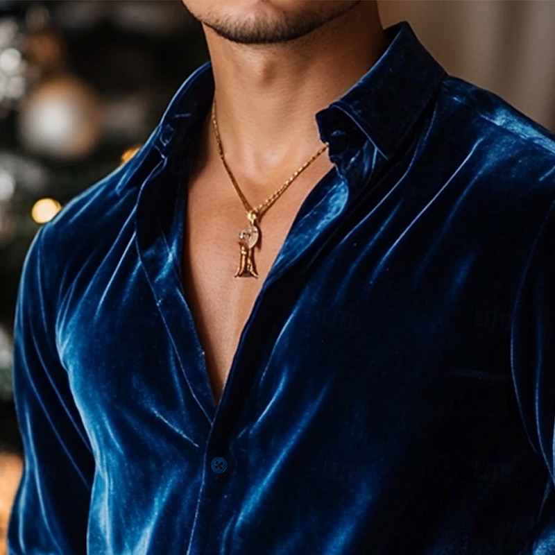 Men's Shirt Wine Blue Purple Green Long Sleeve Solid Color Plain Shirt Collar Carnival Christmas Buttons Clothing Apparel Christmas Elegant Warm Active3