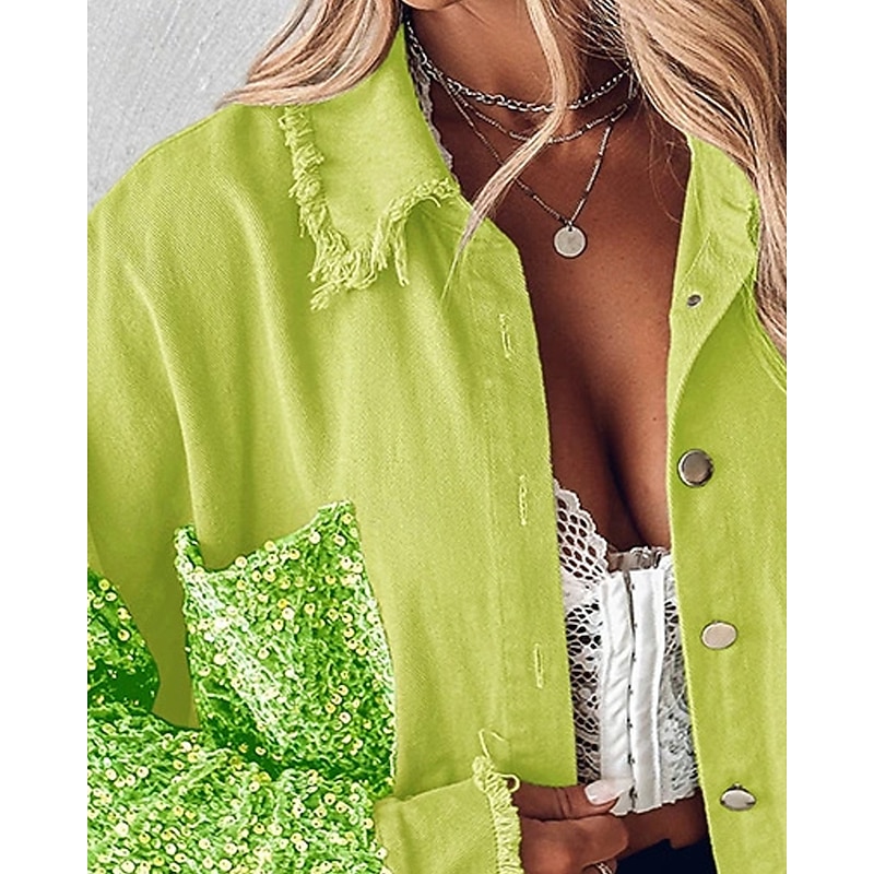 Women's Casual Jacket Comfortable Breathable Pocket Buttons Casual Color Block Vacation Street Casual Daily Wear Single Breasted Regular Turndown Regular Fit Long Sleeve Outerwear Green Spring Fall2
