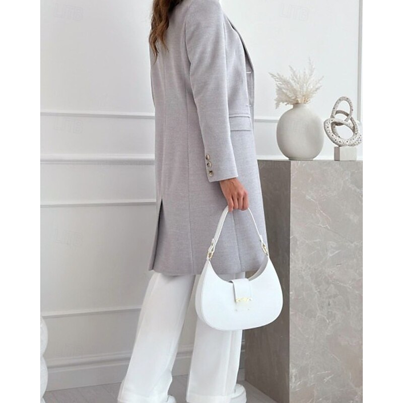 Women's Casual Jacket Warm Comfortable Pocket Buttons Fashion Outdoor Plain Going out Weekend Single Breasted Regular Lapel Regular Fit Long Sleeve Outerwear Black White Brown Fall Winter3