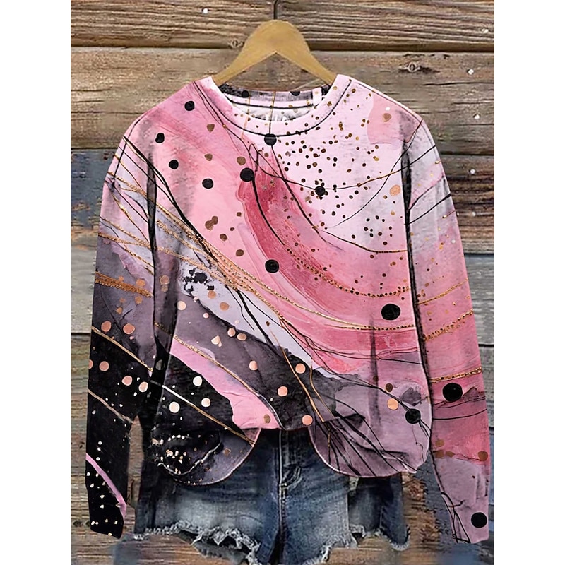 Women's Sweatshirts Graphic Geometric Vintage Casual Long Sleeve Crew Neck Regular Tops Street Dailywear Casual Print Pink Dark Pink Green Spring Fall Winter
