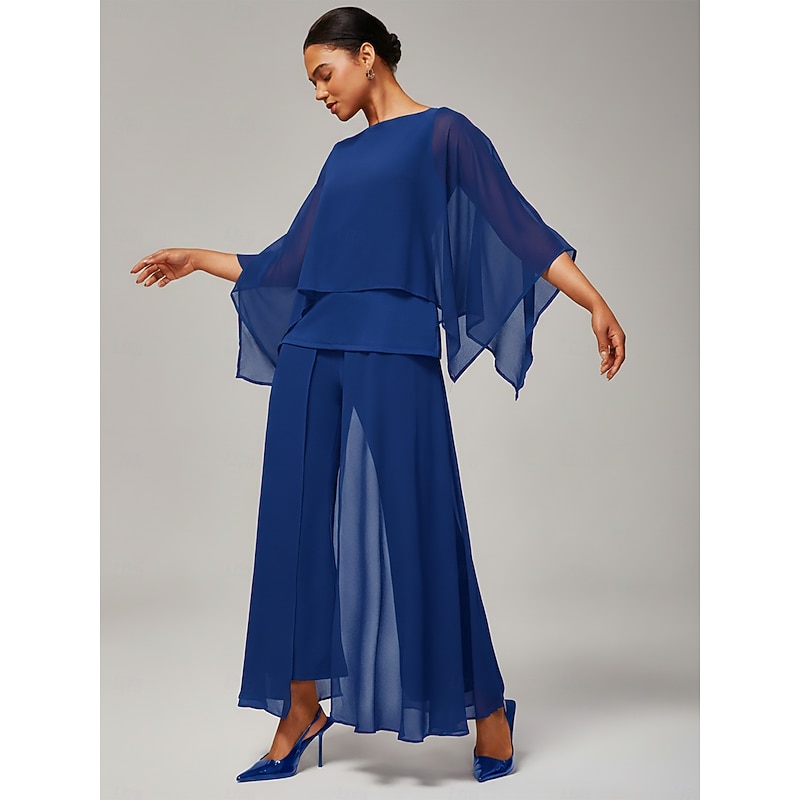Women's Royal Blue Modal Chiffon Crewneck Sleeveless Cape Top Elegant Stylish Luxurious Casual Vacation Spring Summer Fall3