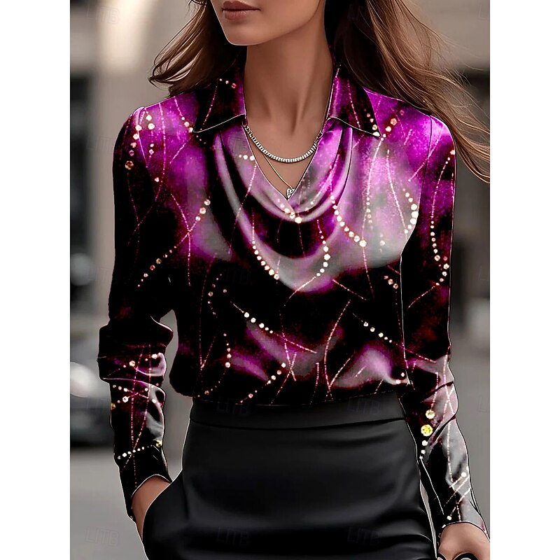 Women's Shirt Ombre Graphic Geometric Elegant Stylish Casual Long Sleeve Cowl Neck Regular Tops Work Party Evening Wear Daily Ruched Draped Wine Blue Purple Fall Winter