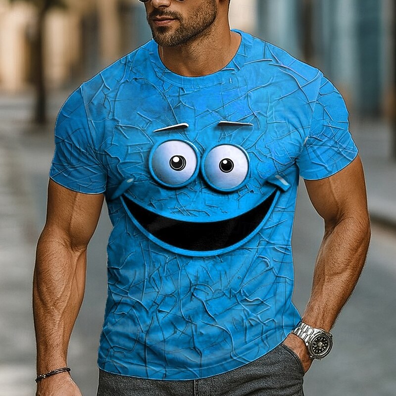 Men's Optical Illusion 3D Funny Emotes T Shirt Short Sleeve T shirt 3D Print Crew Neck Shirt Exaggerated Designer Party Daily Holiday Red Blue Green Summer Spring All Seasons Clothing Apparel S M L