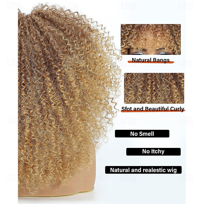 Curly Wig Afro Curly Wigs for Black Women Afro Kinky Curly Wig With Bangs Full and Fluffy Glueless Wig Synthetic Hair Replacement Wigs for Cosplay and Daily3