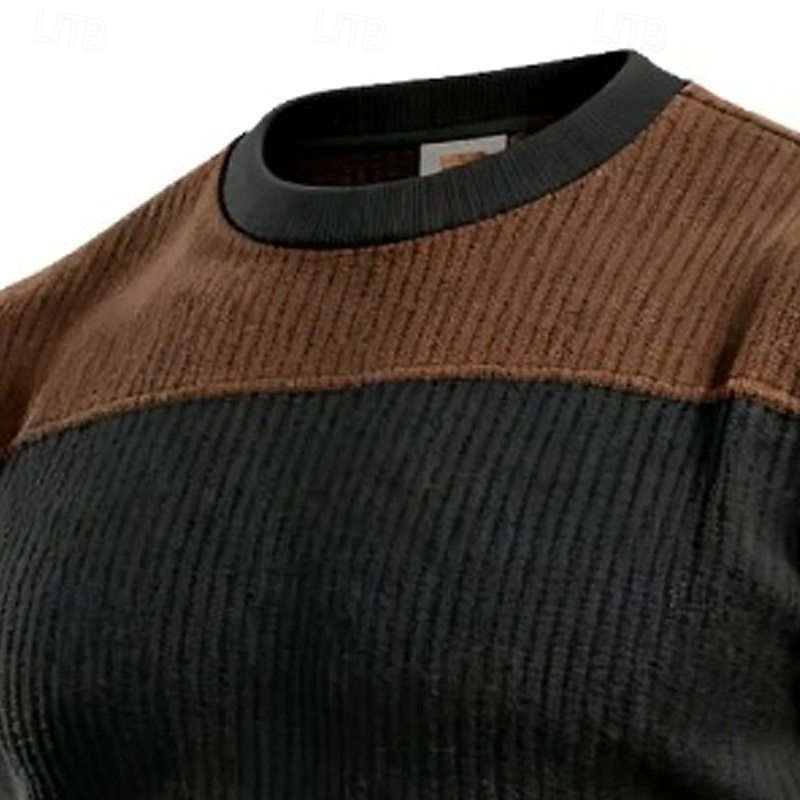 Men's Sweatshirt Corduroy Pullover Hoodie Sweatshirt Pullover Black Crew Neck Plain Patchwork Color Block Sports & Outdoor Casual Daily Streetwear Cool Sportswear Spring &  Fall Clothing Apparel3