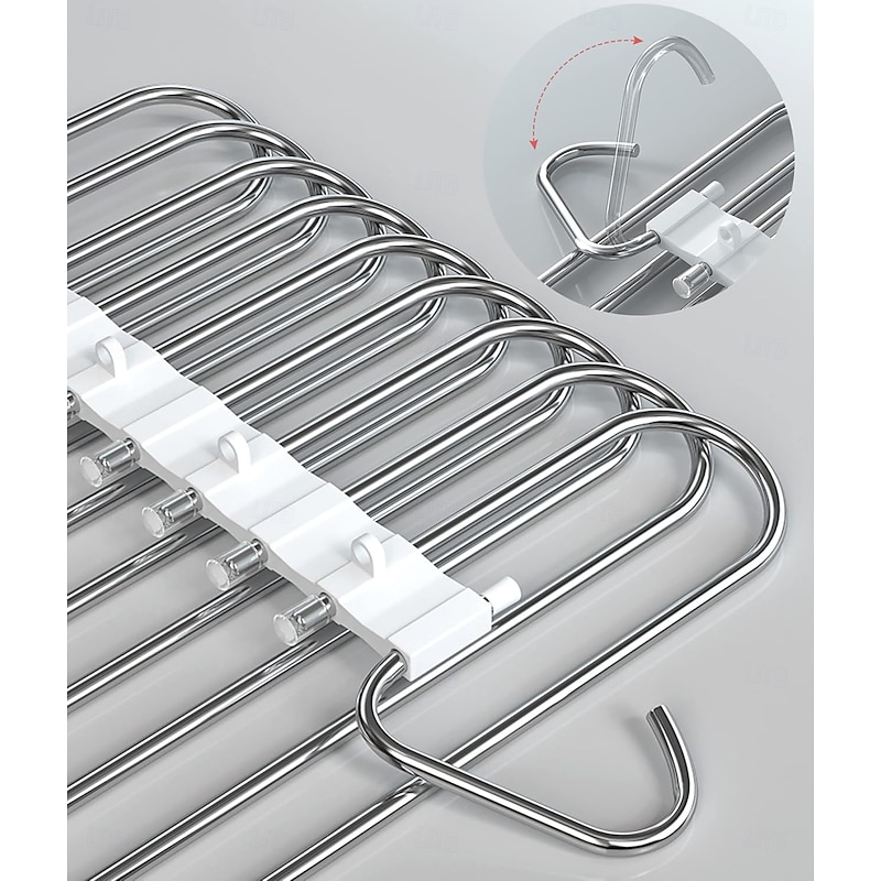 2 Pack Pants Hangers Space Saving 9 Layers Multifunctional Pant Rack Stainless Steel Closet Organizer for Pants Jeans Leggings Trousers, Antiquewhite4