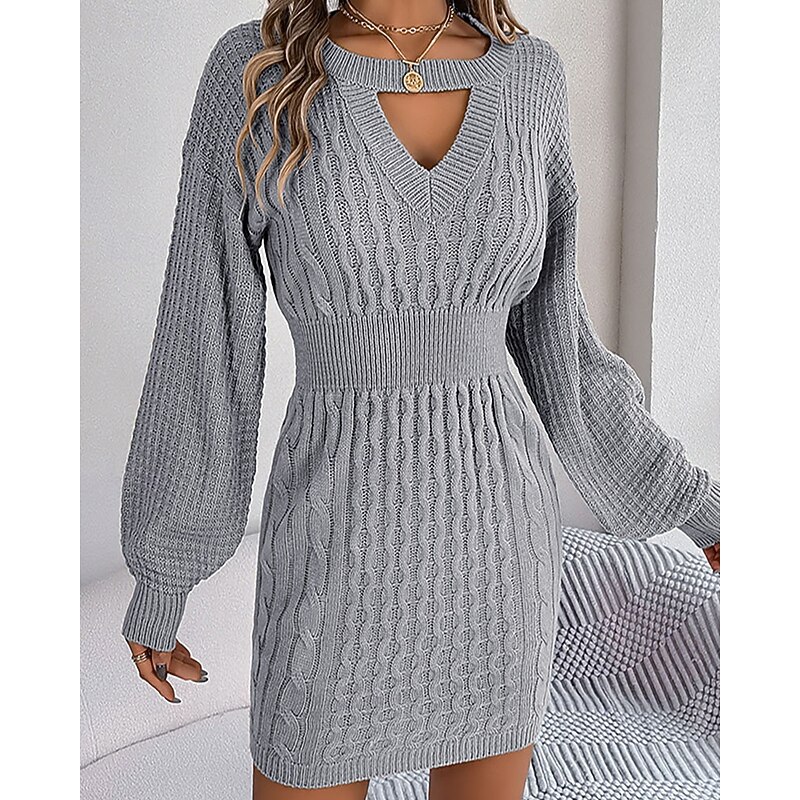 Women's Mini Dress Sweater Dress Bodycon Sheath Dress Fashion Modern Lantern Sleeve Daily Holiday Weekend Regular Fit Plain Long Sleeve Crew Neck Wine Khaki Grey Spring Fall4