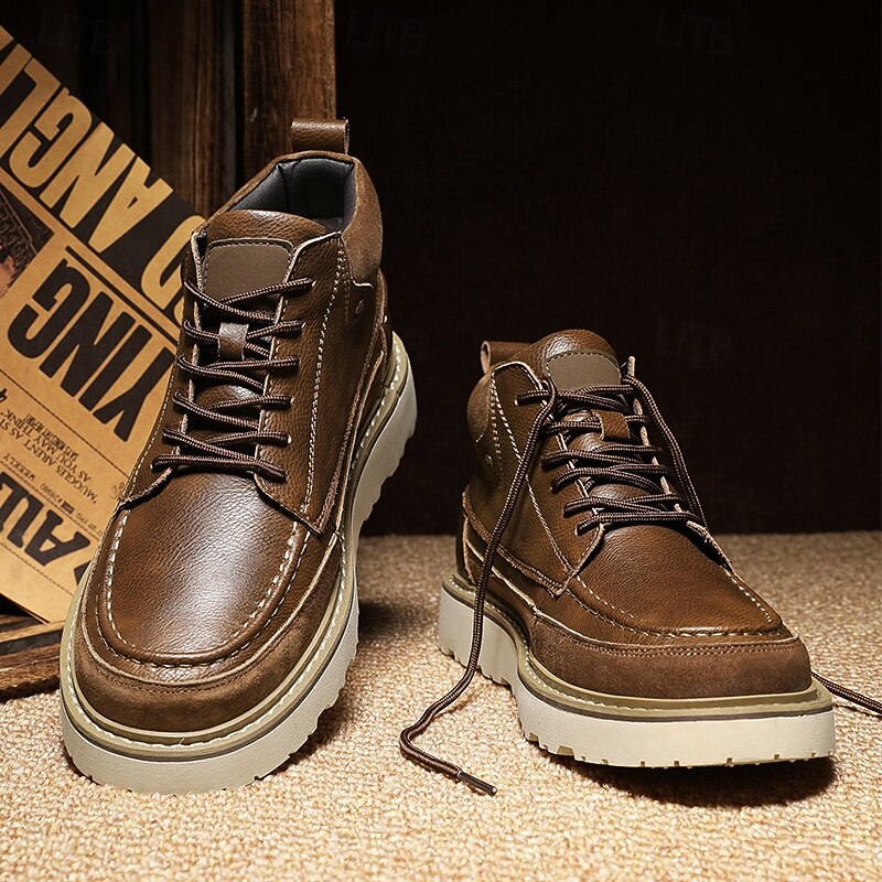 Men's Brown Lace-Up Boots – Vintage-Inspired Leather Ankle Boots with Durable Sole for Business Casual, Travel and Outdoor Use3