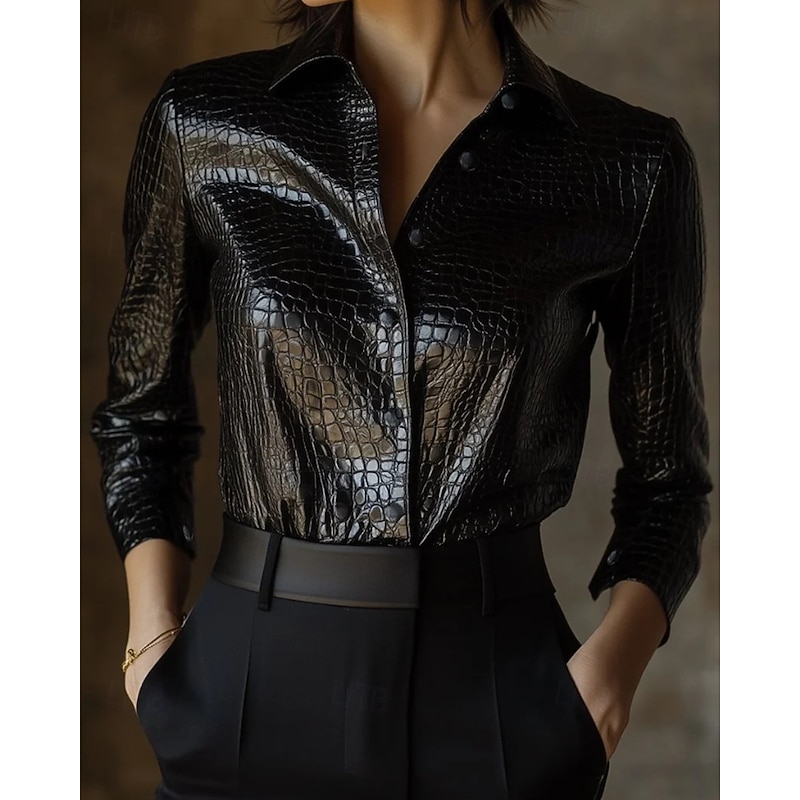 Women's Shirt Blouse Plain Elegant Stylish Long Sleeve Shirt Collar Regular Tops Holiday Going out Buttons Black Fall Winter