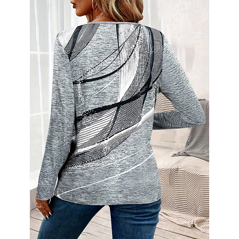 Women's T Shirt Graphic Abstract Vintage Stylish Classic Long Sleeve Crew Neck Round Neck Regular Tops Daily Print Pink Gray Light Blue Spring Fall Winter4