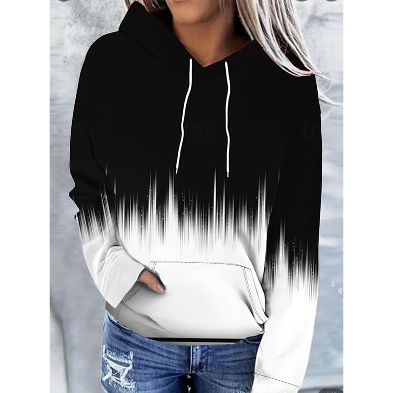 Women's Pullover Hoodie Sweatshirt Graphic Geometric Abstract Casual Boho Long Sleeve Hooded Regular Tops Street Dailywear Print Front Pocket Light Pink Black Pink Fall Winter3