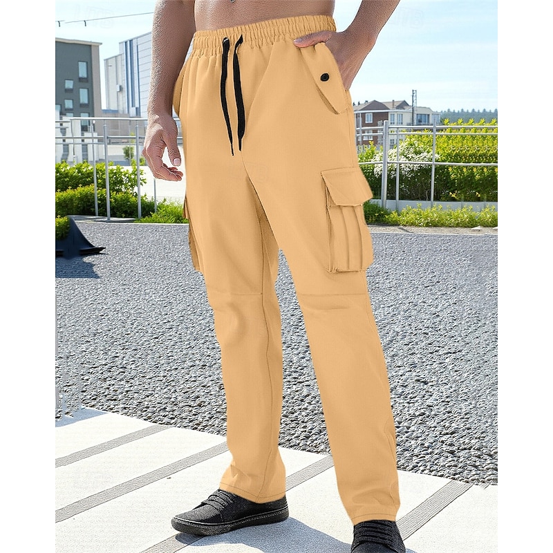 Men's Cargo Pants Trousers Drawstring Elastic Waist Multi Pocket Plain Wearable Outdoor Daily Camping & Hiking Fashion Classic Black Yellow2