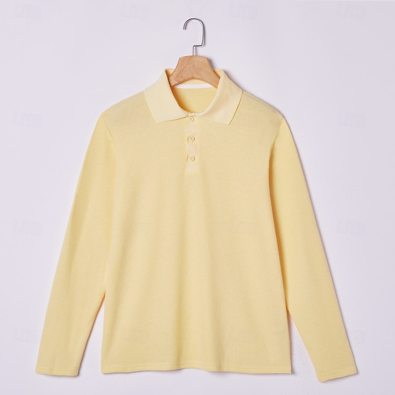 Men's Waffle Polo Shirts Golf Shirt Long Sleeve Collar Lapel Spring Fall All Seasons Plain Textured Basic Modern Casual 2 Piece Buttons Street Casual Sports A B C Top Tee for Men3