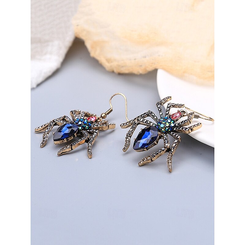 Women's Halloween Spider Drop Earrings with Rhinestone Crystal Detailing, Vintage Gothic Style Statement Jewelry for Parties and Cosplay4