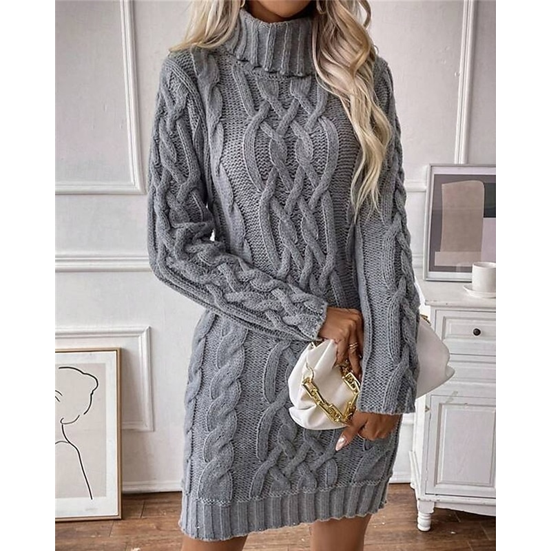 Women's Mini Dress Sweater Dress Knit Dress Casual Dress Elegant Fashion Modern Outdoor Daily Going out Regular Fit Plain Long Sleeve Turtleneck Grey Fall Winter2