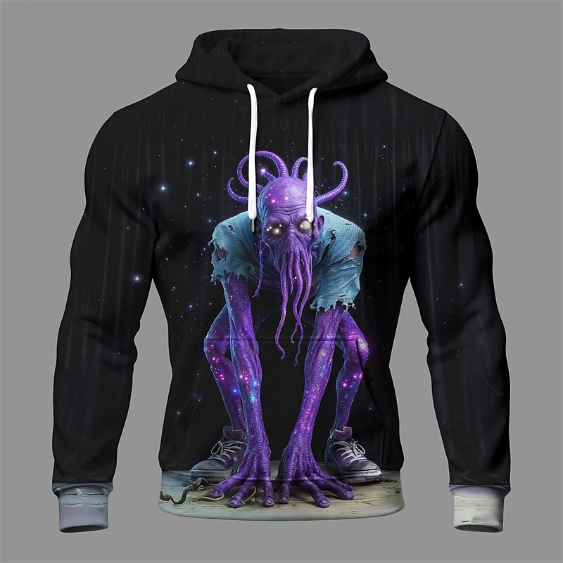 Halloween Men's Monster Hoodie Fashion Daily Hooded Vacation Party Streetwear Black Drawstring Printing Fall Winter Designer